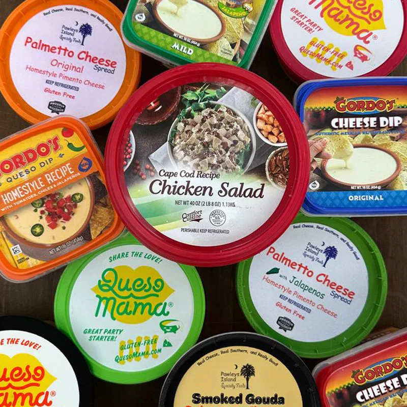 Refrigerated cheese dips, pimento cheese spreads and chicken salad tubs from Pawleys Island Specialty Foods for wholesale.