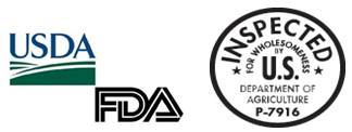 USDA and FDA logos highlight food safety and inspection seal for trusted consumer protection.